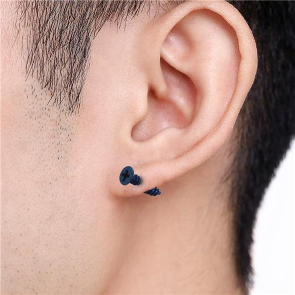 Unisex Stainless Steel Piercing Cross Screws Hoop Earrings Ear Stud - Picture 7 of 8